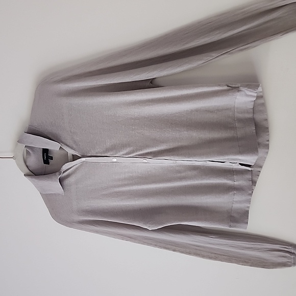 Theory Gray Linen Blend Button Front Collared Cardigan XS P (f9) - Picture 4 of 6